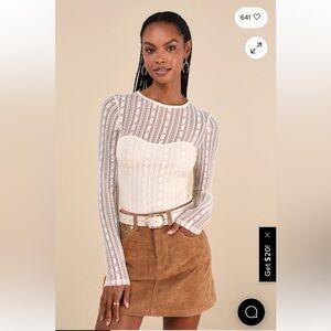 NWT Lulu's Cream Textured Long Sleeve Blouse
